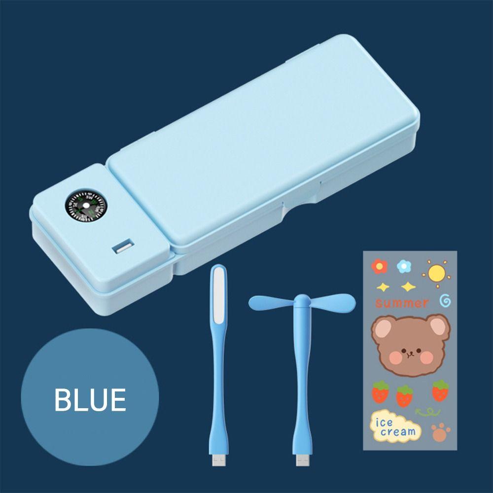 With Compass Pencil Box With Fan/Desk Lamp Stationery Organizer  For Boys/Girls