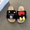 Piaohong Mickey thick-soled fluffy slippers 2025 autumn and winter cute cartoon home flat one-and-a-half slippers cotton shoes