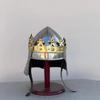 Handmade Steel King Helmet with Brass Crown, Display Stand Included Home Decor