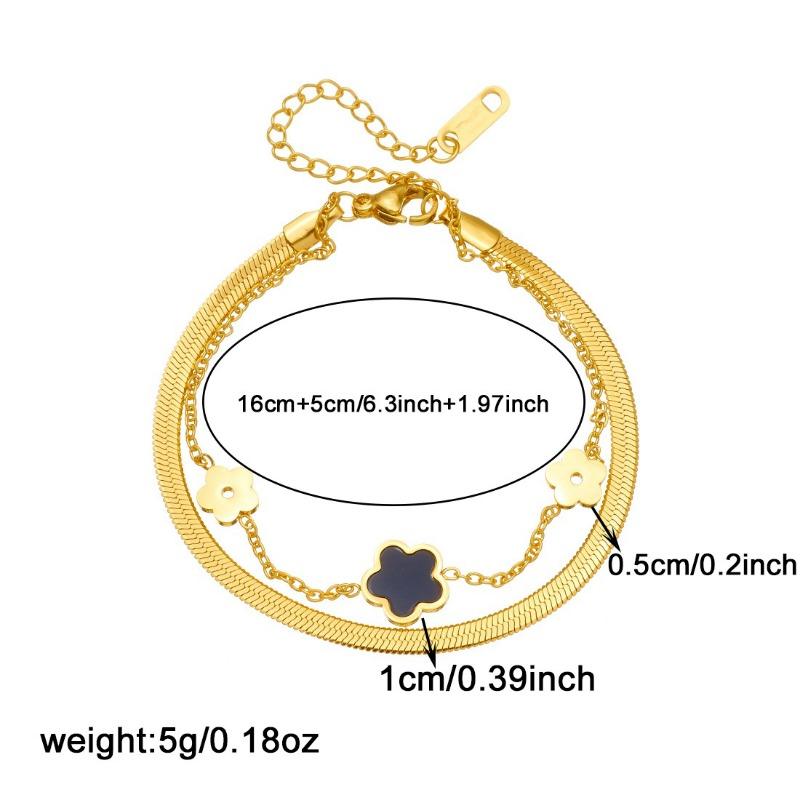 Gold Plated Double Layer Flower Bracelet, Stainless Steel Herringbone Chain Wrist Jewelry, Waterproof Dainty Bracelet for Women Gift