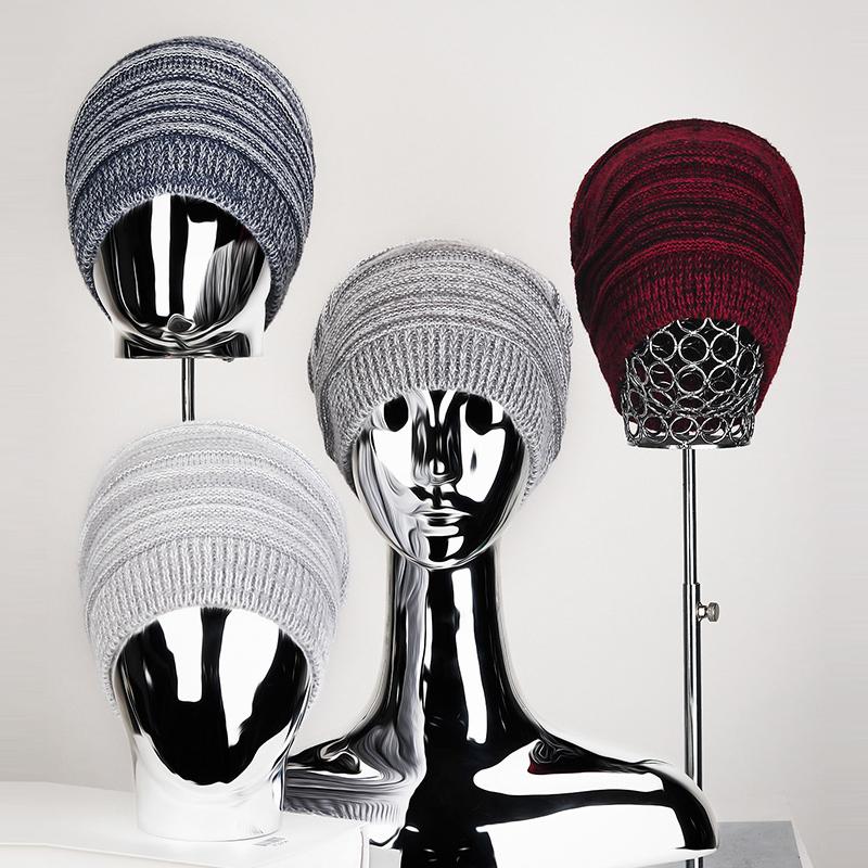 Winter Women Men Pleated Warm Cap Coldproof Elastic Knitted Cap Two-Color Cap