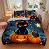 3pcs Starry Sky Cat and Owl Halloween Print Cover Set Ultra Soft, Breathable, and Comfortable Bedding with Stylish Design for Bedroom and Guest R