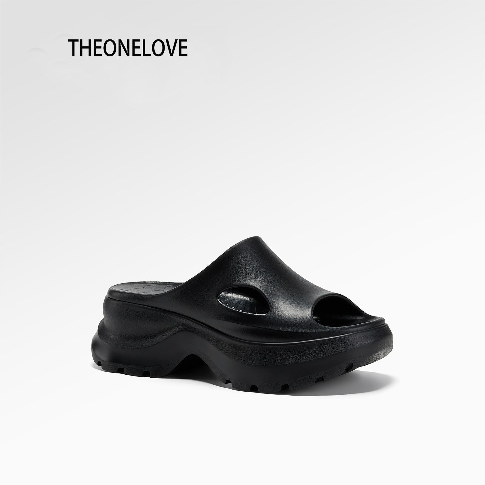 

New casual thick-soled heightening outer wear cool slippers women s 2025 spring and summer soft-soled one-word drag hole shoes beach shoes 40 чёрный