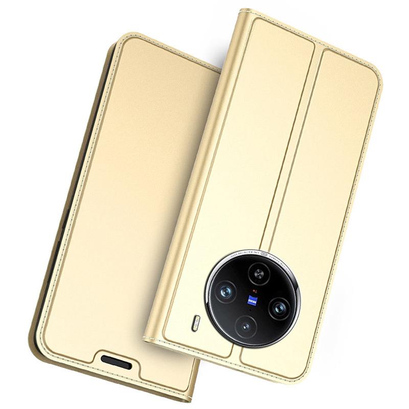 

For vivo X100s 5G Case Protective PU Leather Flip Phone Cover with Card Slots Gold