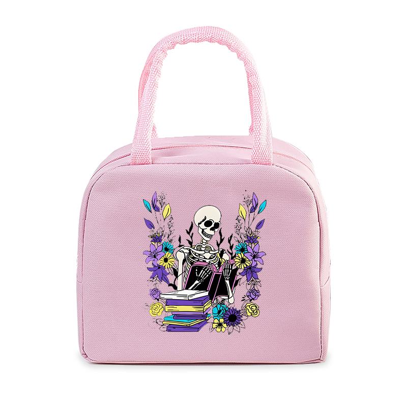 Skull Reading Books Print Lunch Bag Men and Women Vintage Style Graphics Thermal Handbags Thickened Insulation Lunch Box Bag
