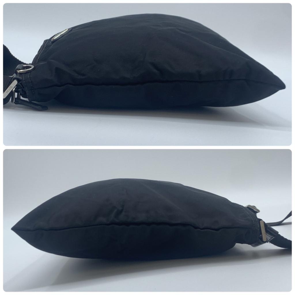 PRADA Tessuto Nylon Shoulder Bag Crossbody Pochette Sacoche Silver Hardware Triangle Logo Plate Black Men Women