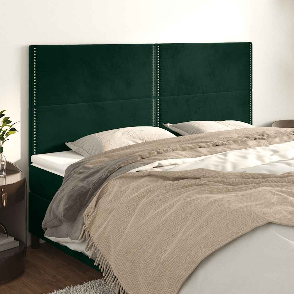 Vidaxl Bed Headboards, 4 Pcs, Dark Green, 100X5X78/88Cm, Velvet
