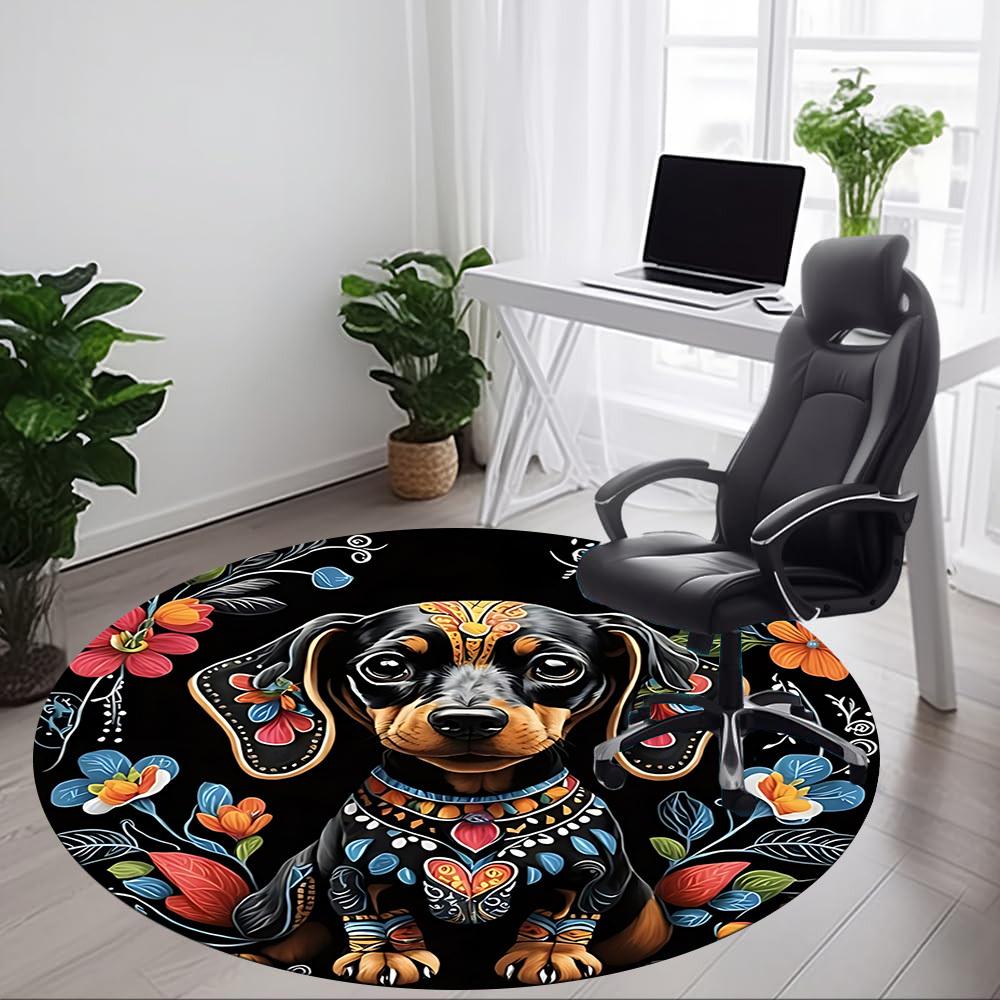 1pc Dachshund Art Print Chair Carpet for Office Non-Slip, Machine Washable Rug for Office, Room - Holiday Decor, Machine Made Yy251016104