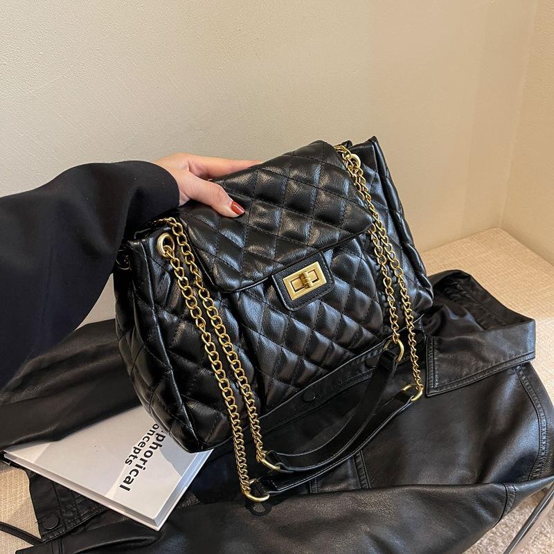 Sac à chaîne losange pour femme, grande capacité, nouvelle mode automne et hiver, sac à bandoulière messager, texture, sac de navette