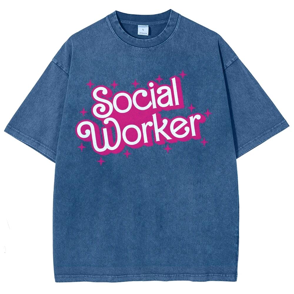 Unisex Fit Washed T-Shirt Customscool Tops For Women and Men American Vintage Simple Text Print Street Short Sleeve Shirts