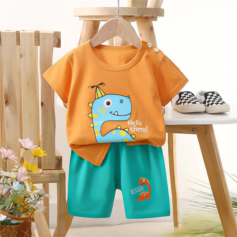 2026 Summer Kids O-Neck Short Sleeve Top Suits Baby Spring Cartoon Short Pant Two-pieces Set Suit for Girl Boy