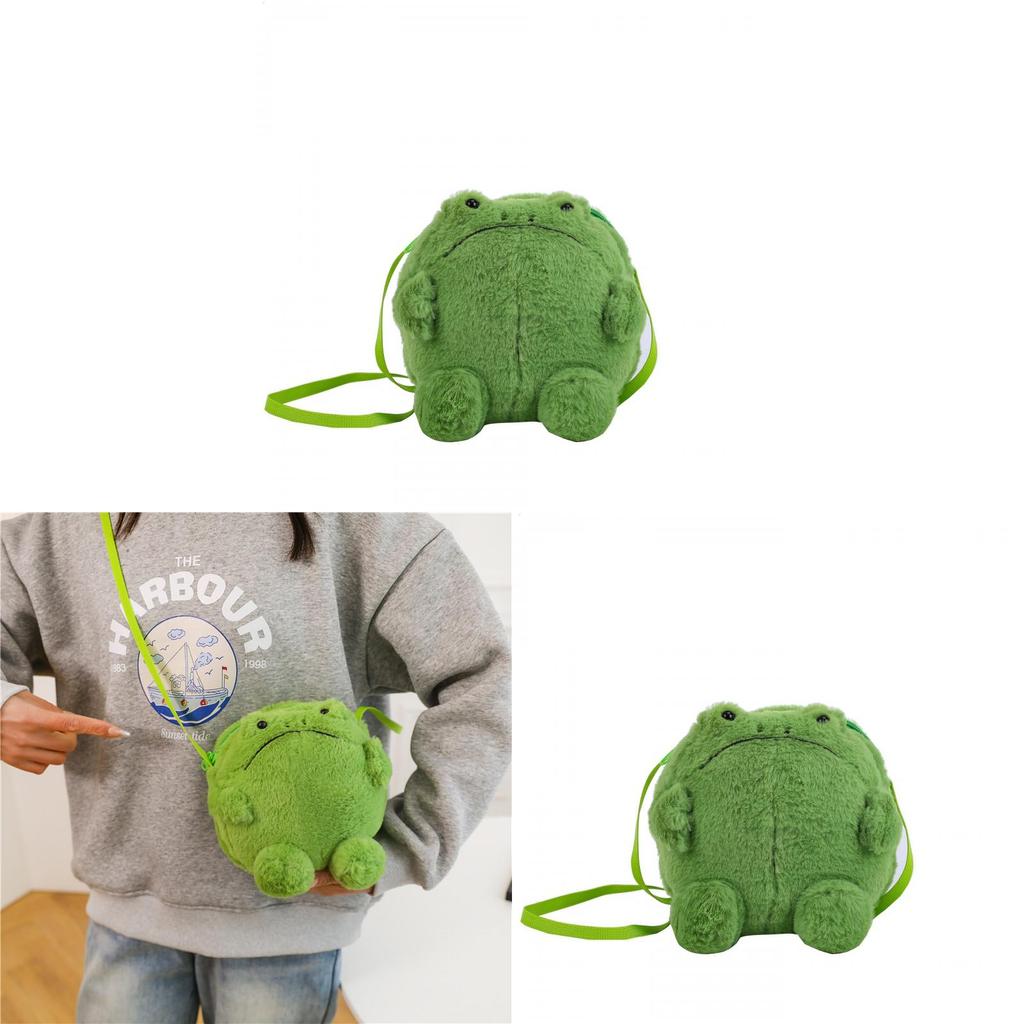Mini Borsa a Tracolla a Forma di Rana Cartone Animato Peluche Con Chiusura a Zip Per Uso Quotidiano