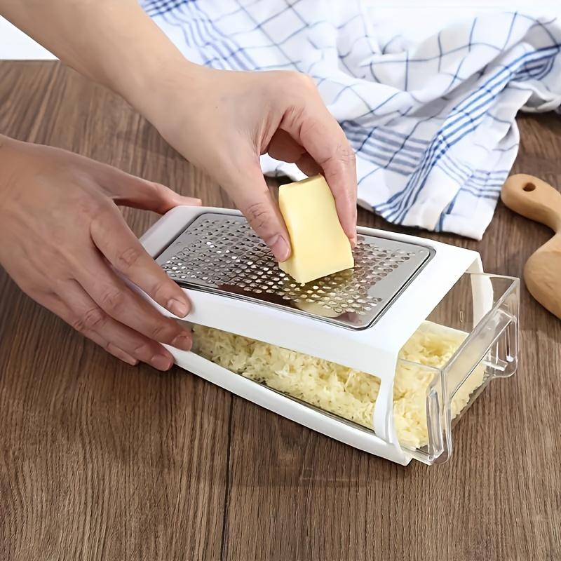 Durable Stainless Steel Double-Sided Cheese Grater with Container - Efficient Food Prep Tool for Vegetables, Carrots, Cucumbers - Space-Saving