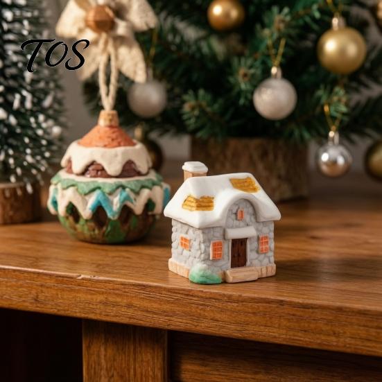 Miniature House Ornament Christmas Figurine, Resin Snow Village Statue, Tiny Winter Home Decor for Fairy Garden, Moss Landscape, Potted Plant