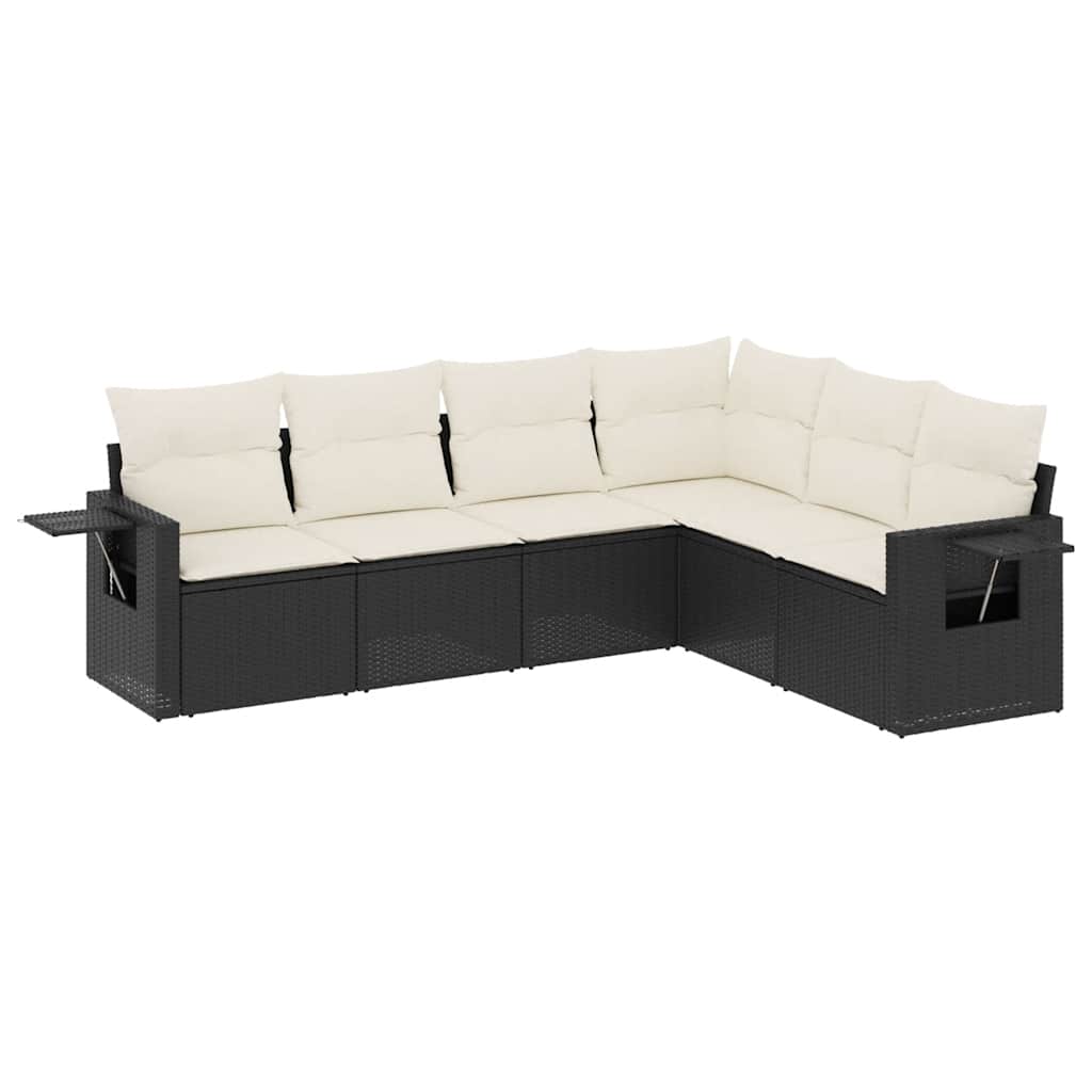 Vidaxl 6-Cz. Garden Furniture Set With Cushions, Black Poly Rattan