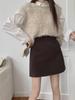 2023 New Korean Style High-Waist Black Woolen A-Line Skirt for Petite Women
