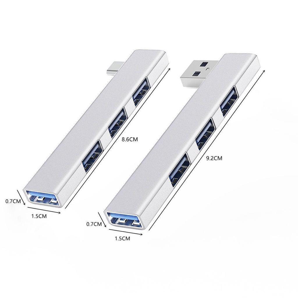 Cross-Border USB-C Aluminum 4-Port USB 3.0 Splitter Hub with Side Insert Design