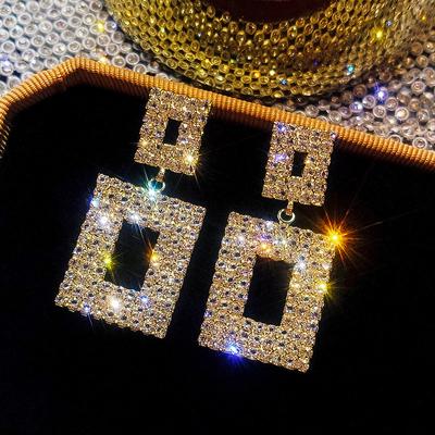 Rscvonm Luxury Shining Crystal Drop Earrings Gold  Color Square Rhinestone Dangle Earrings For Women Wedding Party Jewelry
