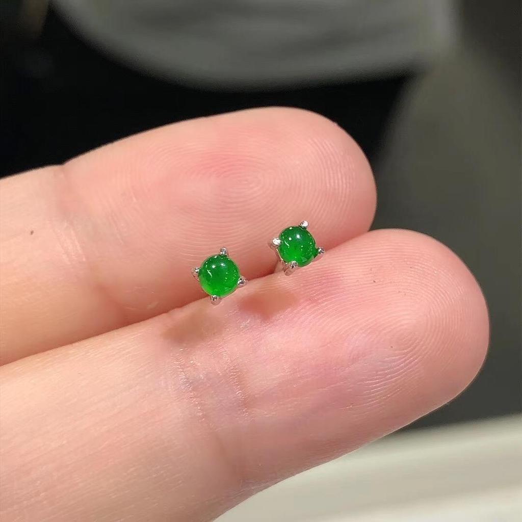 Designer'S Unique Creative  Inlaid Sun Green Chalcedony Egg Round Earrings Elegant Charm Retro  Jewelry