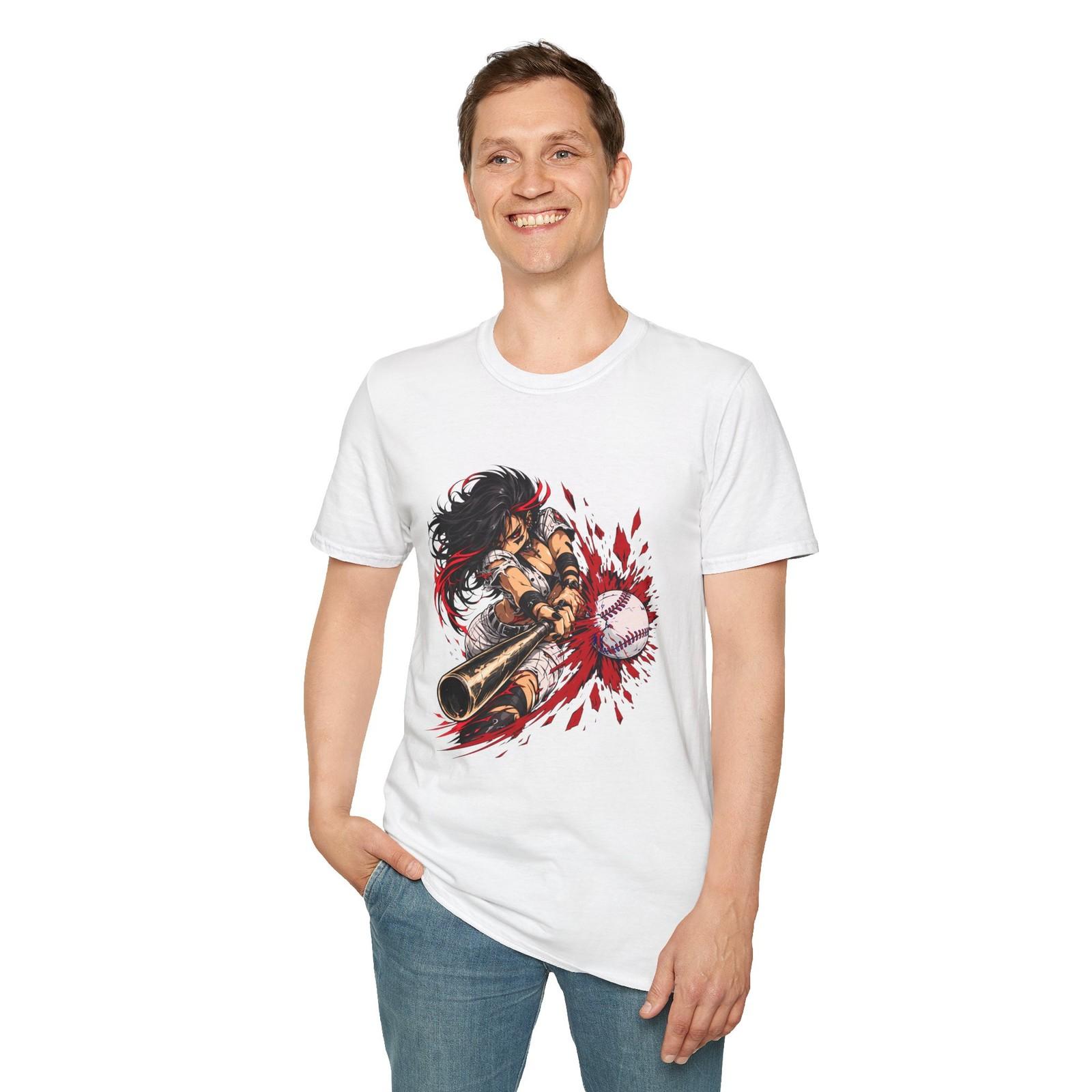 Baseball Girl Manga Gothic Slugger Action Power Hit Unisex Softstyle T-Shirt S разноцветный
