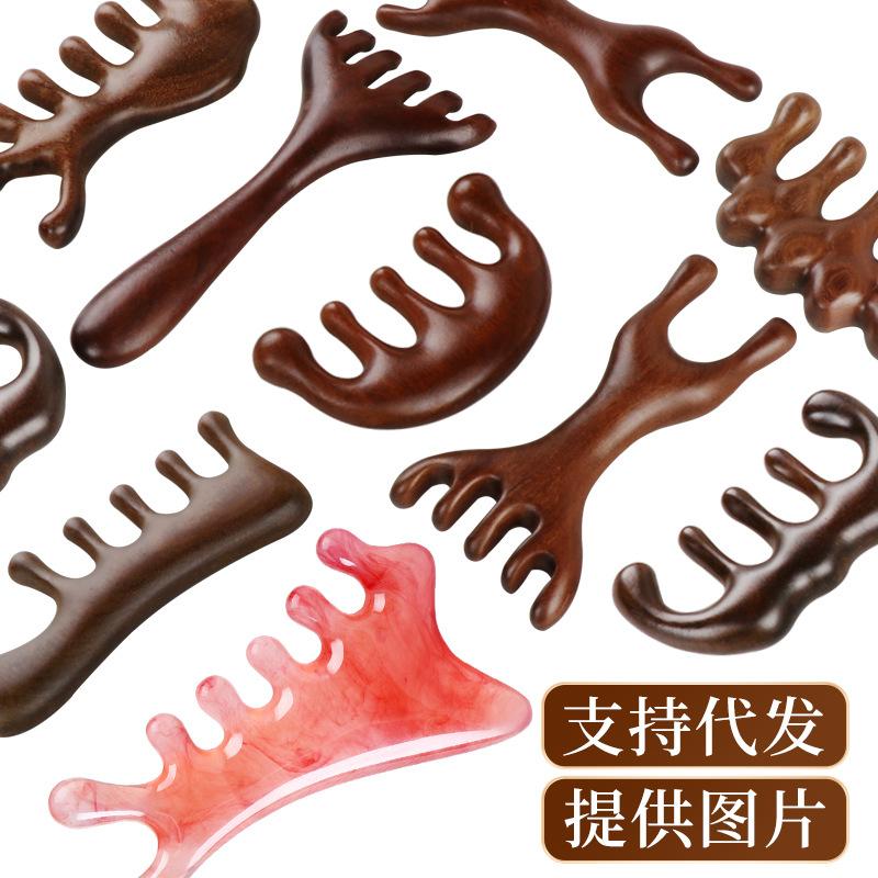 Portable Five-Claw Natural Sandalwood Massage Comb Wood Head Meridian Scalp Therapy Comb for Hair Styling and Relaxation