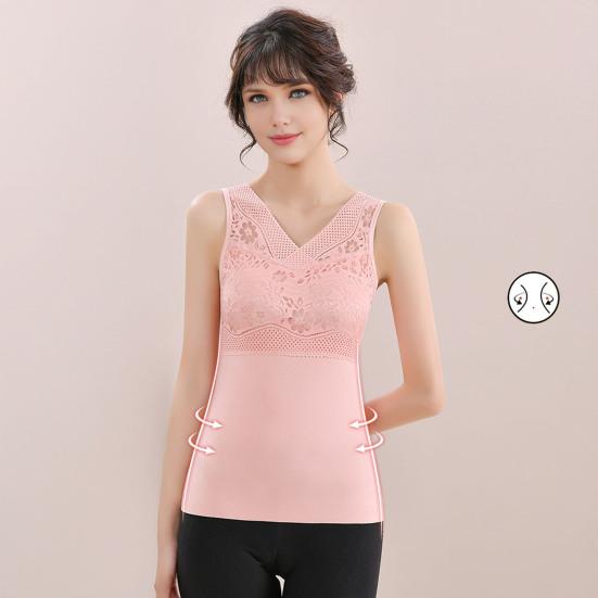 Termální tílko pro ženy s výstřihem do V, bez rukávů, top kamizola s vycpávanou podprsenkou, zimní hřejivé spodní prádlo, vysoce elastická základní vrstva