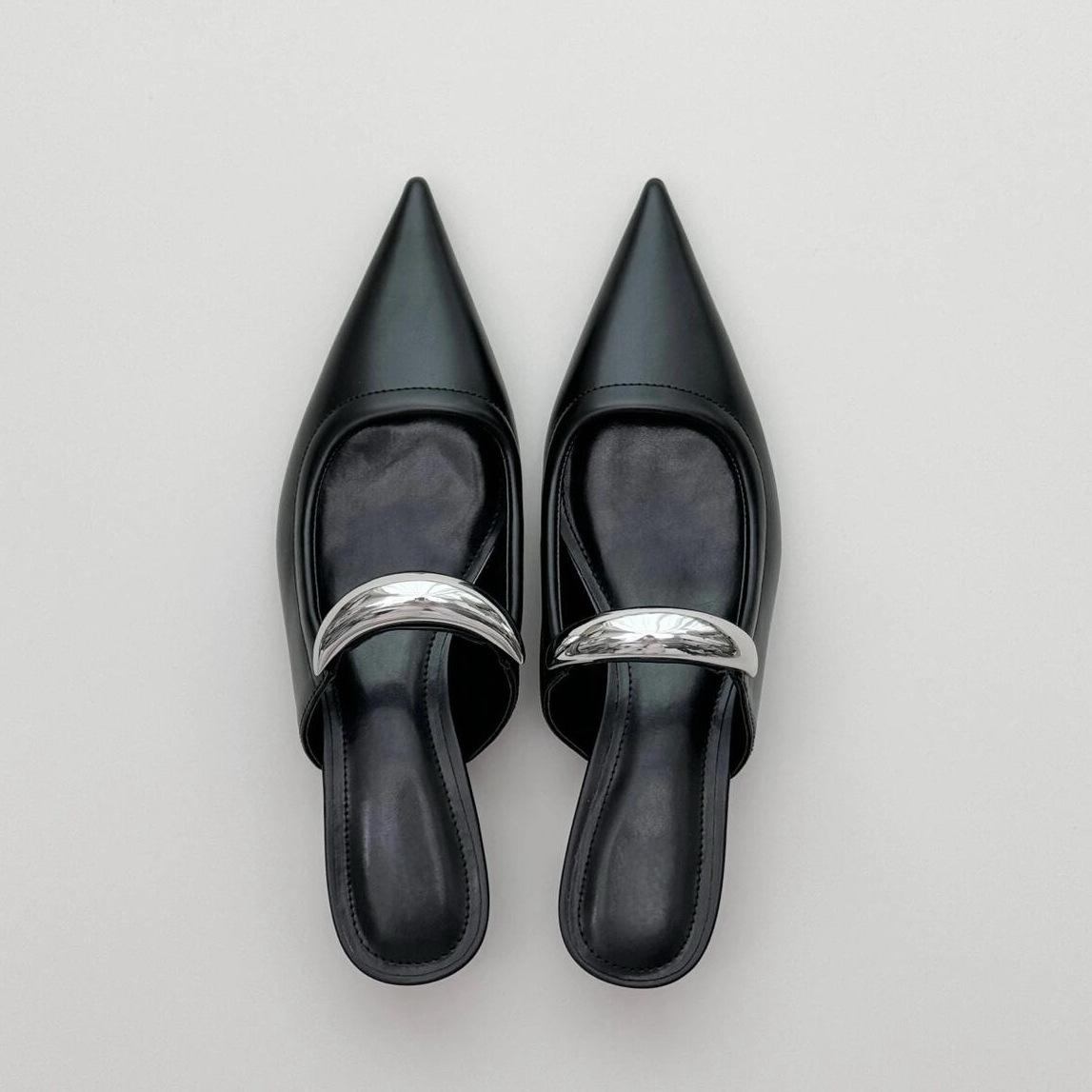 

Fashion Black High-heeled Shoes for Women 2024 New Style Toe Sandals with Pointed Tips Womens Shoes Sandals Zapatos De Mujer 40 чёрный