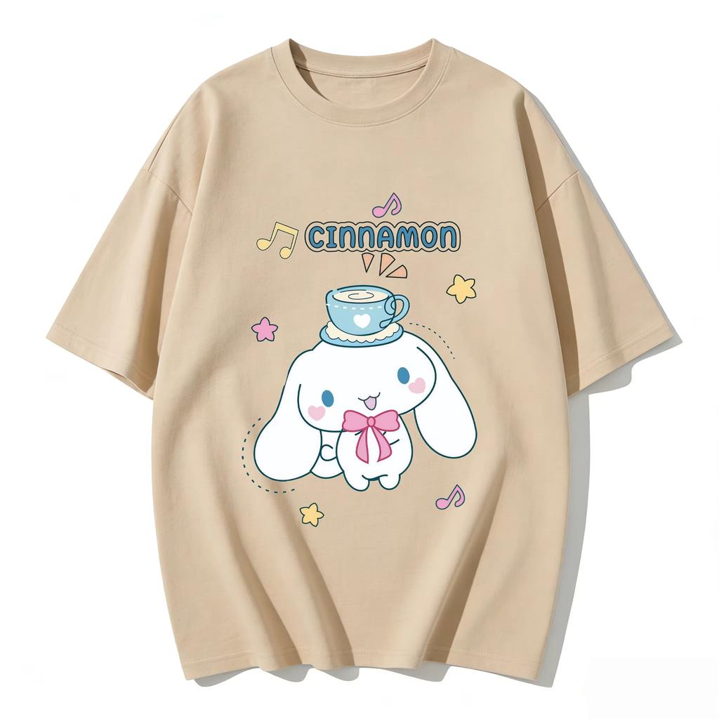 2026 Cinnamoroll marškinėliai minkštos medvilnės trumpomis rankovėmis, apvalia apykakle, mielu paveikslėliu, lengvas vasaros viršutinis drabužis moterims kasdieniam laisvalaikiui