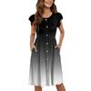 Women's Round Neck Summer Fly Sleeve Casual Printed Loose Button Pocket Midi Dresses