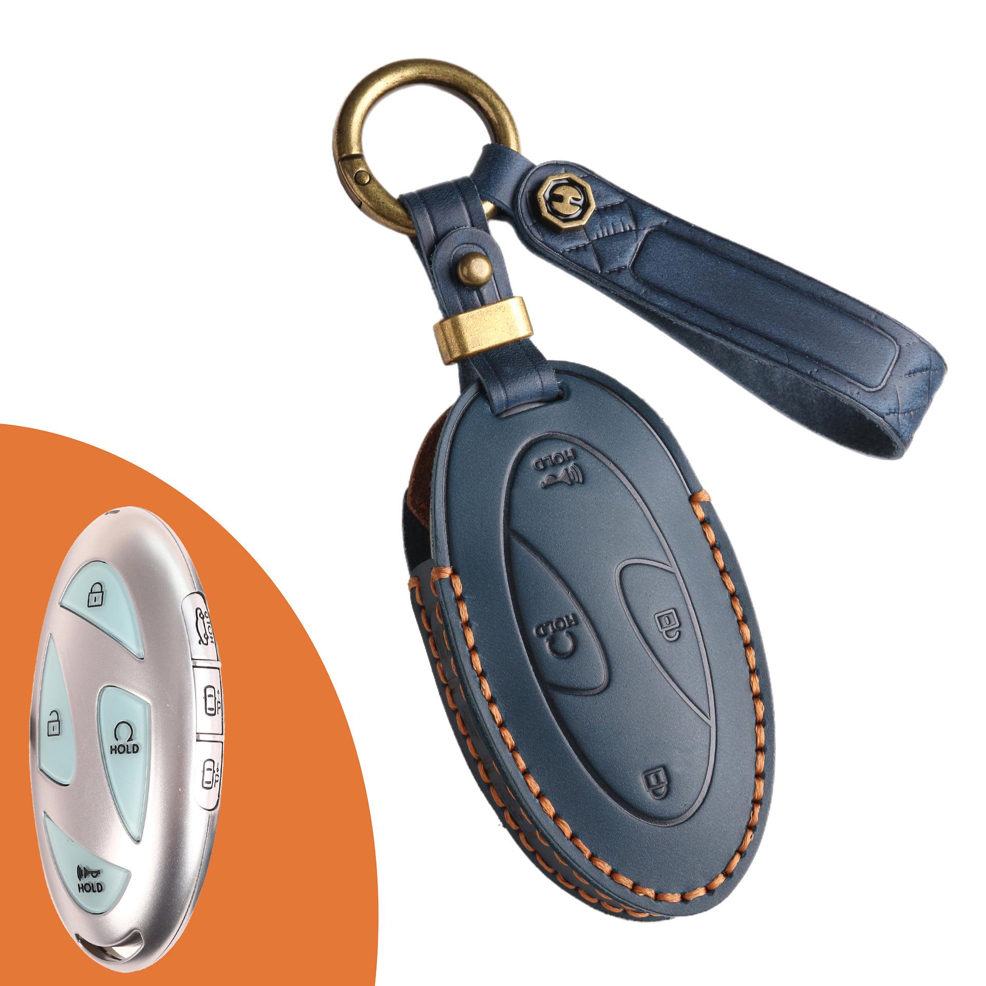 

Чехол для ключа от автомобиля Hyundai из натуральной кожи ручной работы с пряжкой