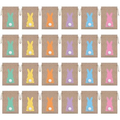 24Pcs Easter Bunny Drawstring Gift Bags Line Cloth Candy Packaging Pouch for Biscuits Candy Cookie Party Decoration