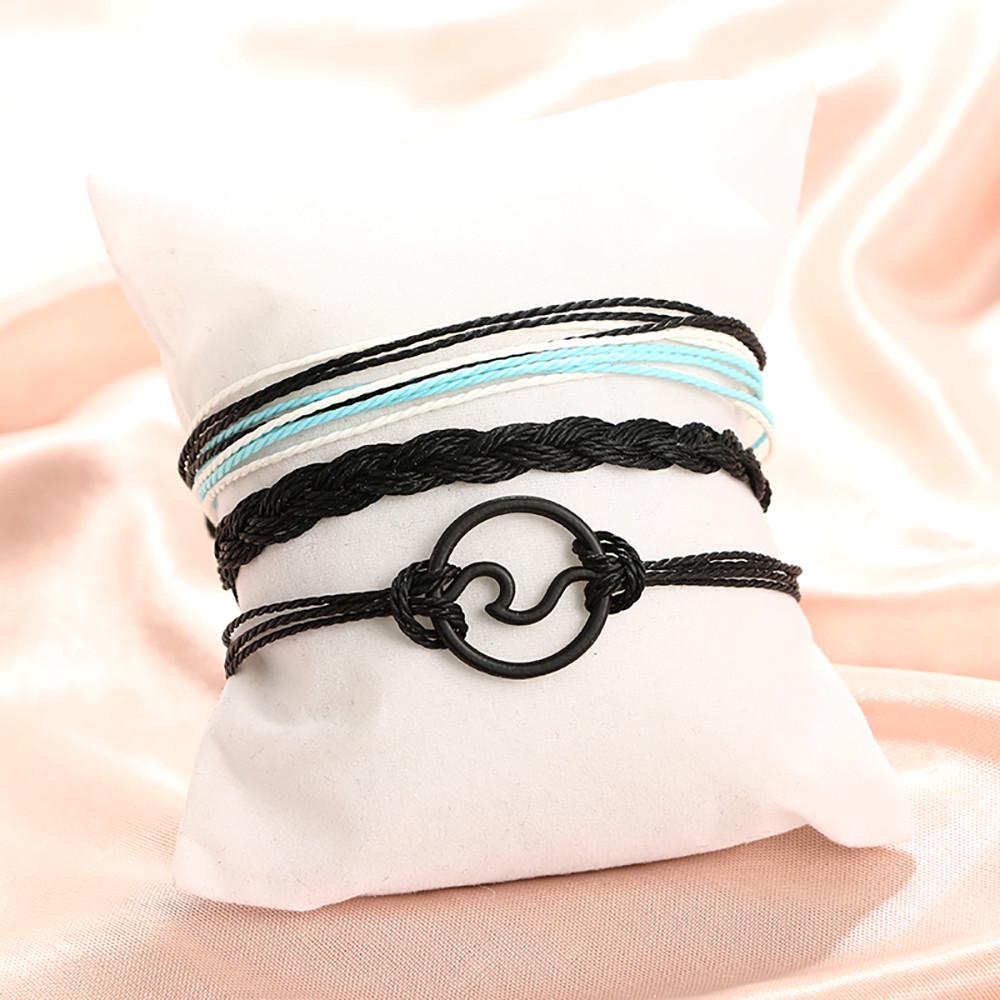 Bohemian Wax Line  Bracelet Alloy Handmade Hemp Rope Bracelet Set