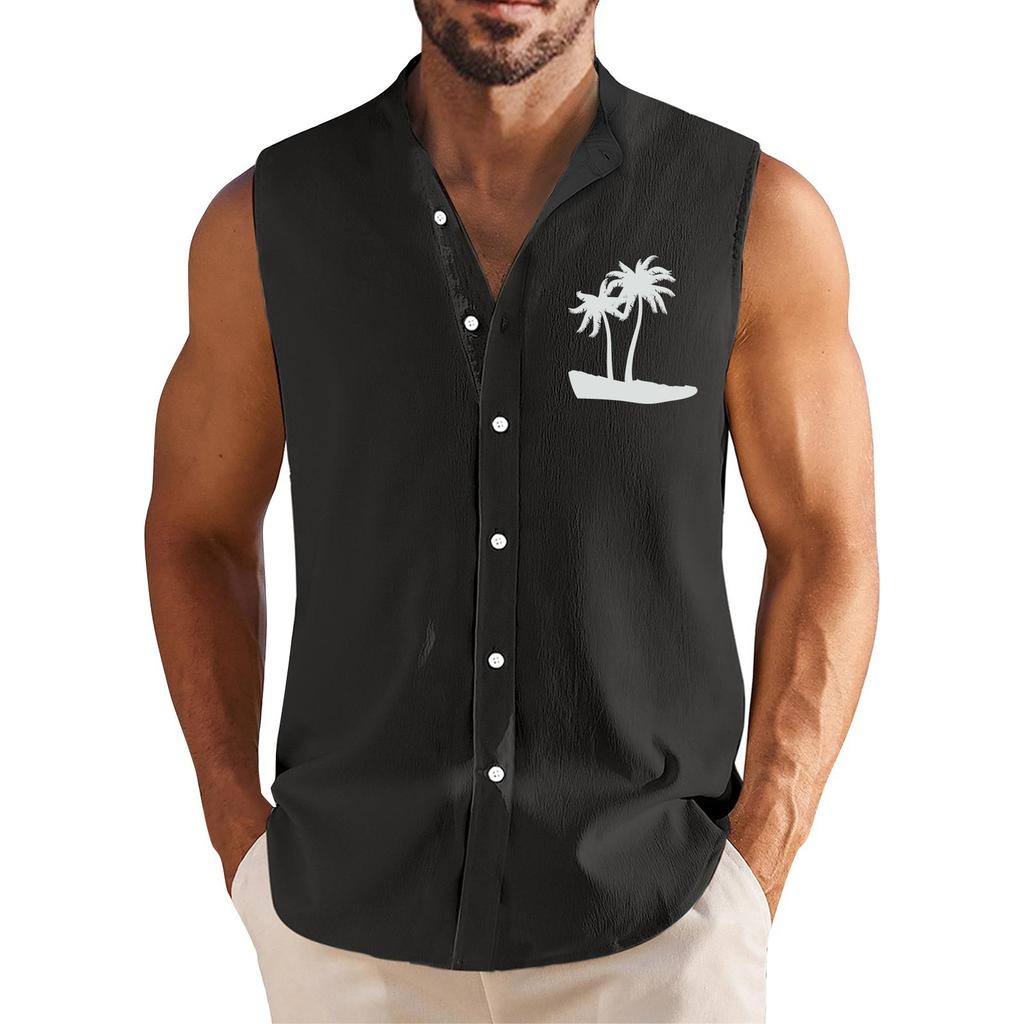 Men's Summer Casual Fashion Hawaiian Printed Sleeveless Button-Down Shirt