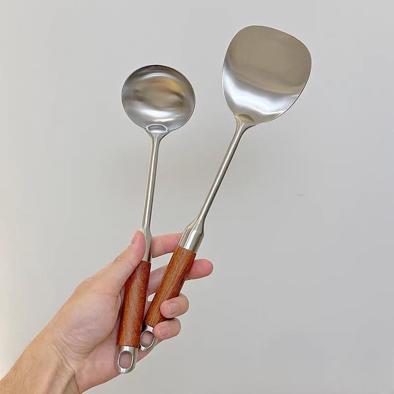 Zhishi Stainless Steel Spatula & Soup Ladle Set with Rosewood Handle