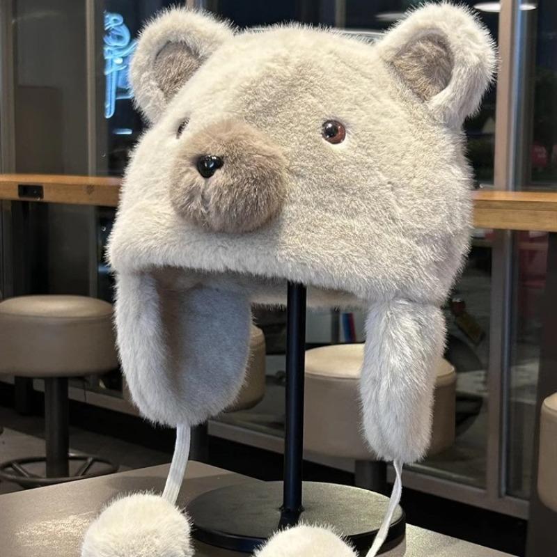 Bären Plüschmütze Damen niedlich vielseitig Ohrenmütze Winter Outdoor verdickt kalt- und winddicht Herren