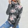 Women Autumn Winter Floral Hoodie Casual Pile Up High Collar Bottom Loose Print Sweatshirt