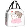 Custom Peach And Goma Mochi Cat Cuddling Thermal Insulated Lunch Bags Women Resuable Lunch Tote for School Storage Food Box