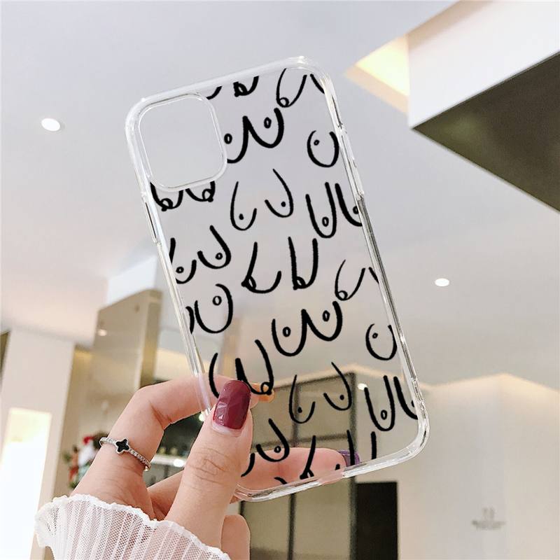 Boobs Art Sexy woman Print Phone Case For iPhone 11 12 Mini 13 Pro XS Max X 8 7 6s Plus 5 SE XR Transparent Shell
