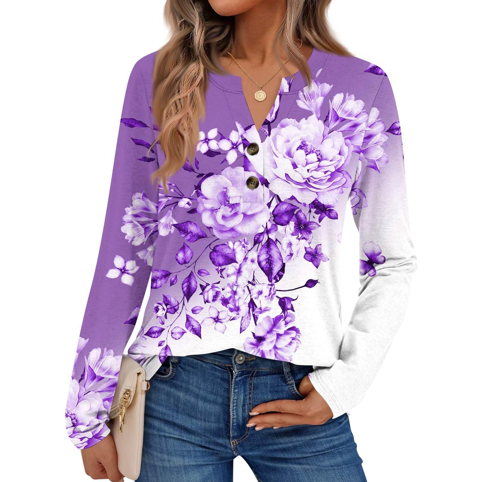 

Женские рубашки с принтом, с длинным рукавом, элегантные повседневные топы, модные рубашки, топы XL фиолетовый