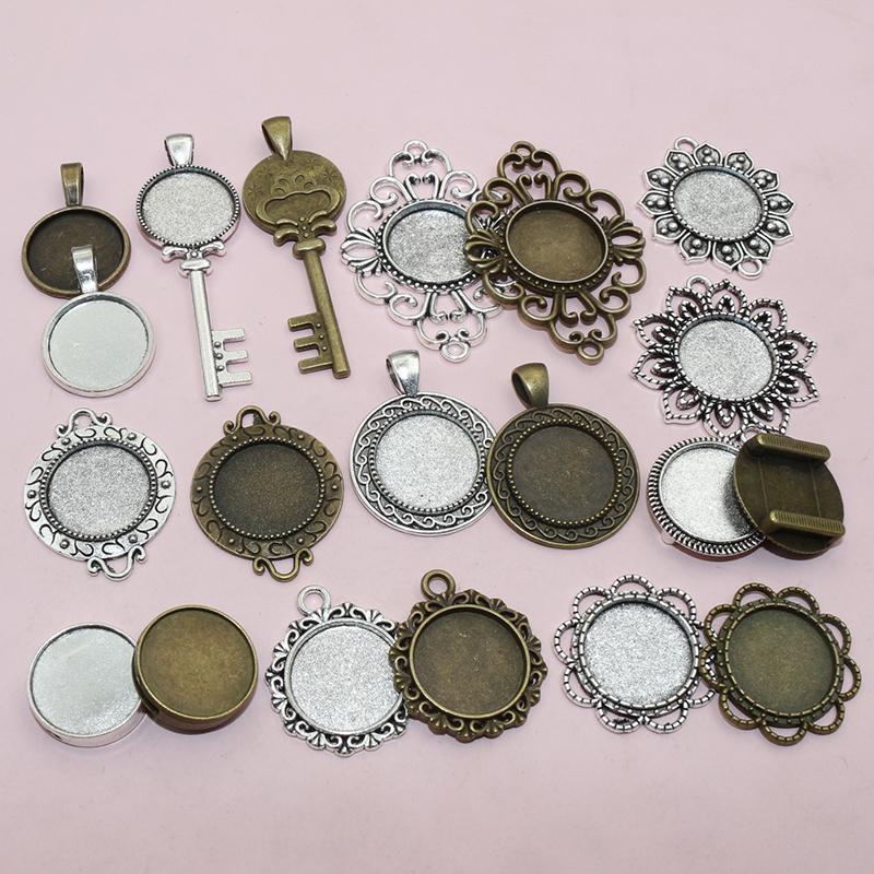 10pcs 18mm Inner Size Alloy Pendant Cabochons Blank Base Setting Bezel Tray DIY Jewelry Making Accessories Findings for Necklace