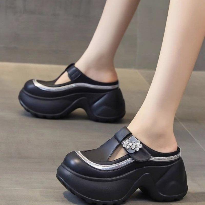 Fashion Women Platform 8CMSlippers Rhinestone Decoration Heel Increase Shoes Fashion Versatile Outdoor Wedges High Heels Sandal Crawlers