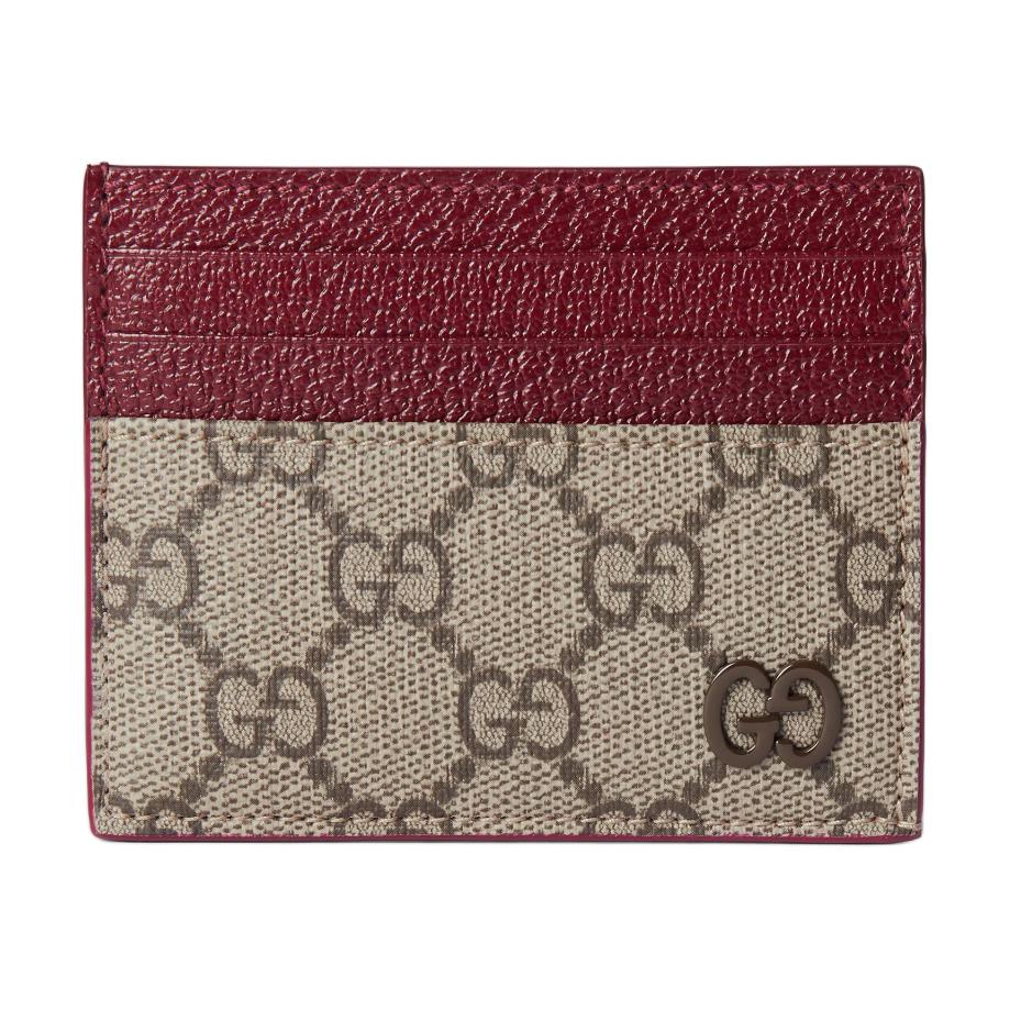 Gucci GG Supreme Logo Ceramic Effect Finish Canvas And Leather Card Holder Men Accessories Beige Dark-Brown 795230-FACQC-9858