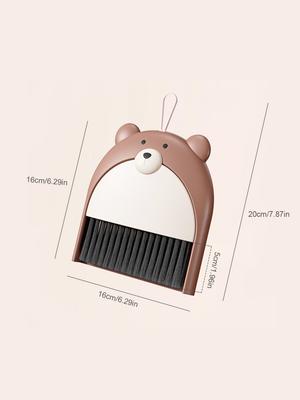 Mini Ensemble Pliant Balayette et Pelle Design Dessin Animé Ours Mignon – Outil de Nettoyage Portable pour Table avec Trou de Suspension