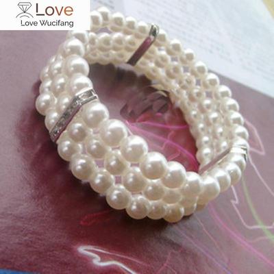 Fashion Elasticity Bracelet Simulated Pearl Multilayer Beaded Charm Wide Cuff Bracelets Bangles For Women Jewelry