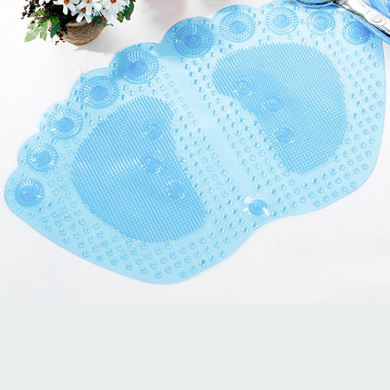 

WTEMPO 1 шт., простой коврик в форме следа, нескользящий коврик на присоске для дома, ванной комнаты, отеля, прозрачный массажный коврик для ног 33*58cm синий