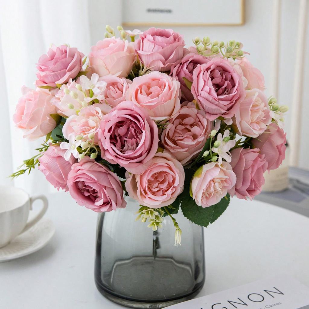 Artificial Peony Flowers Silk Hydrangea Bouquets Artificial Roses Fake Plants for Spring Autumn Decorations, Wedding Vase for Home, Dining Room