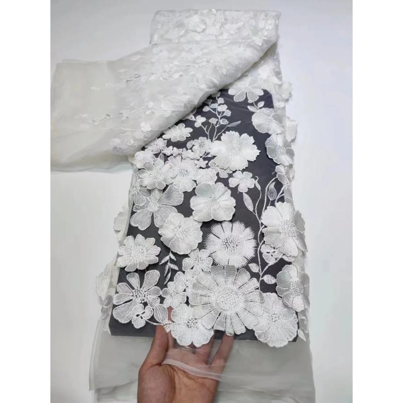 5yard French 3D Sunflower Mesh Embroidered Lace Fabric for Party Evening Dress Stage Performance Costumes Clothing Accessories 5yard