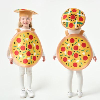 1Set Adult Stage Performance Costume Cap Outfits Kids Pizza Cosplay Food Funny Clothing Overall Hat Halloween Party Fantasia Kit