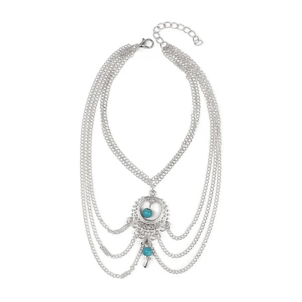 Seaside Beach Ankle Anklelaces Vintage Hollowed Out Turquoise Water Drop Ankle Chains Bohemian Tassel Ankle Chains Geometric