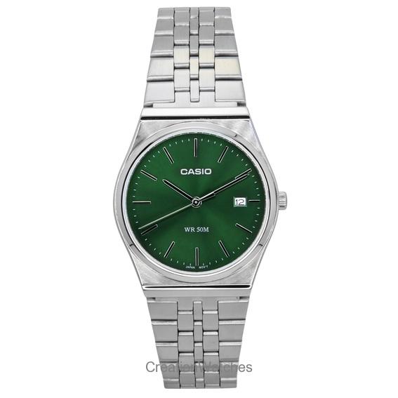 Восстановленные Casio Стандартные Аналоговые Нержавеющая Сталь Зеленый Циферблат Кварцевые MTP-B145D-3AV Унисекс Часы зелёный